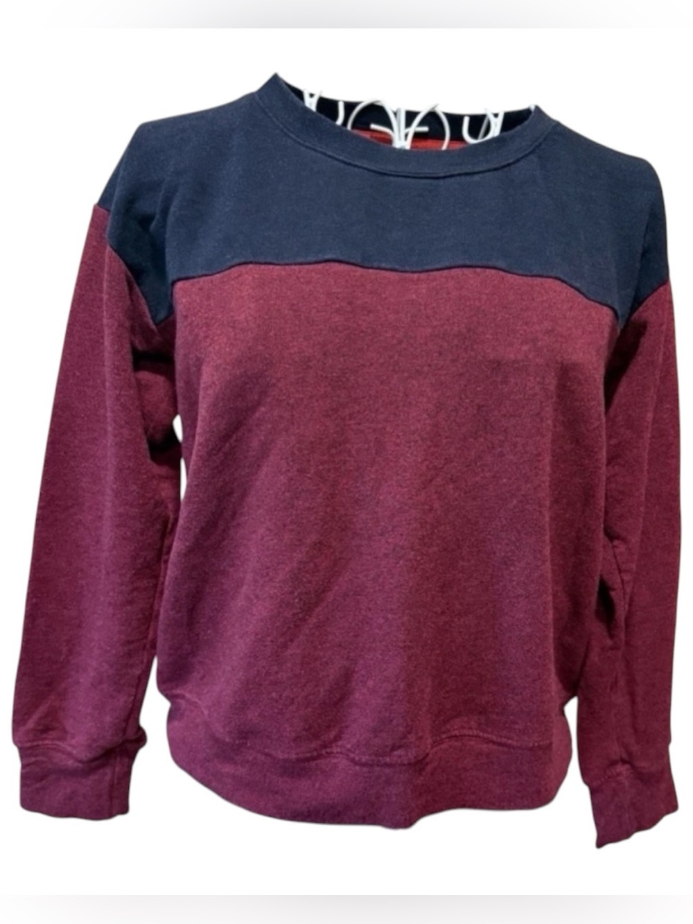 Sundry Knit Sweatshirt Colorblock Cropped  Cotton Stretch Burgundy Gray Navy XS